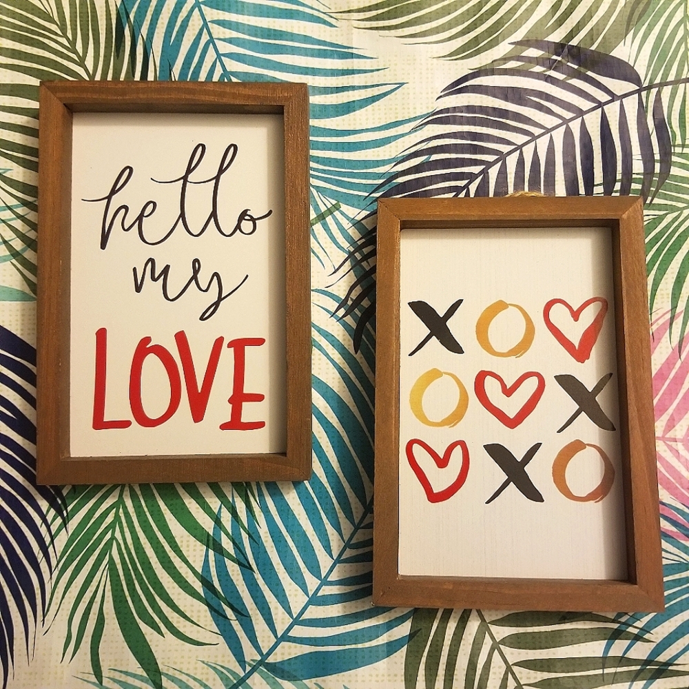 2 Piece Ashland Valentines Decorative Wood Wall Accents hello my LOVE xoxo EUC